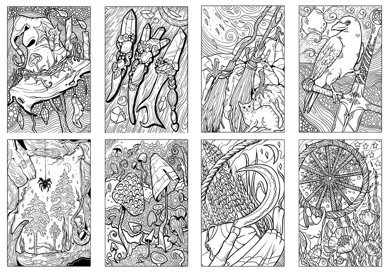Hexe Haus Set von 29 Erwachsenen Malvorlagen Malbuchseiten