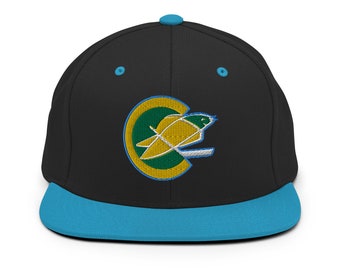 California Golden Seals Snapback Hat: Embroidered Hockey Logo, Teal Brim