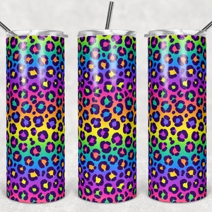 Rainbow Cheetah Lisa Frank Full Wrap Tapered 20oz Skinny Tumbler PNG Digital Download