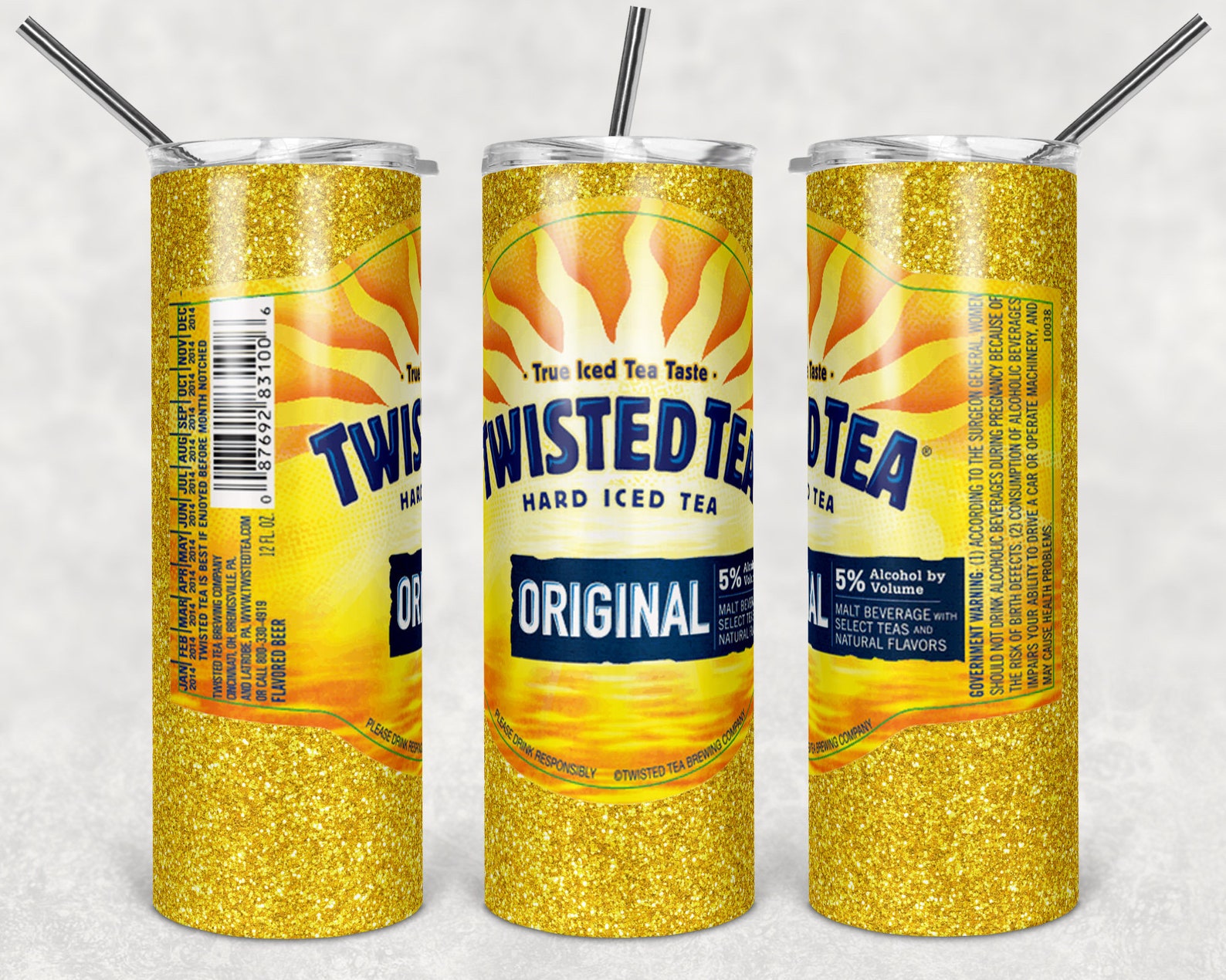 Twisted Tea Full Wrap Tapered and Straight 20oz Skinny Tumbler PNG