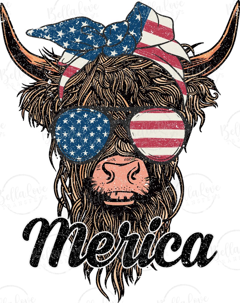 Highland Cow Patriotic Cow Print Flag Sunglasses Cow With - Etsy Ireland