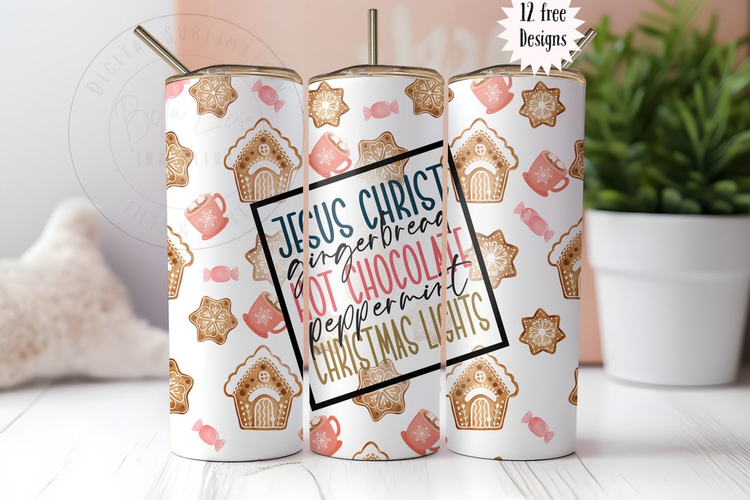 Jesus Gingerbread Christmas Lights, 20 Oz Straight Skinny Tumbler Wrap