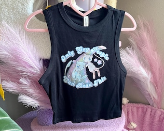 Mew Only Gay People Can Read This Y2K Kawaii Black Crop Top Funny Pokèmon Anime Lover Pride LGBTQ Fan Art