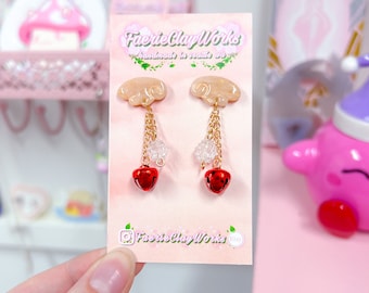 Dainty Gold Quartz Angel Wing Stud Red Bell Clear Konpēito Polymer Clay Earrings