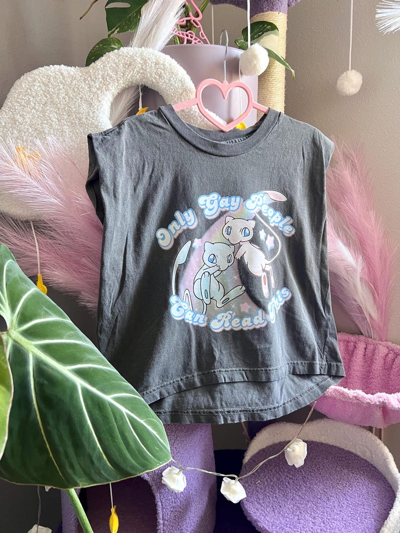 Mew Only Gay People Can Read This Y2K Kawaii Masc Muscle Tank Cropped Unisex Funny Pokèmon Pride LGBTQ Fan Art image 4