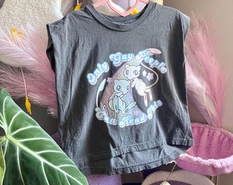 Mew Only Gay People Can Read This Y2K Kawaii Masc Muscle Tank Cropped Unisex Funny Pokèmon Pride LGBTQ Fan Art