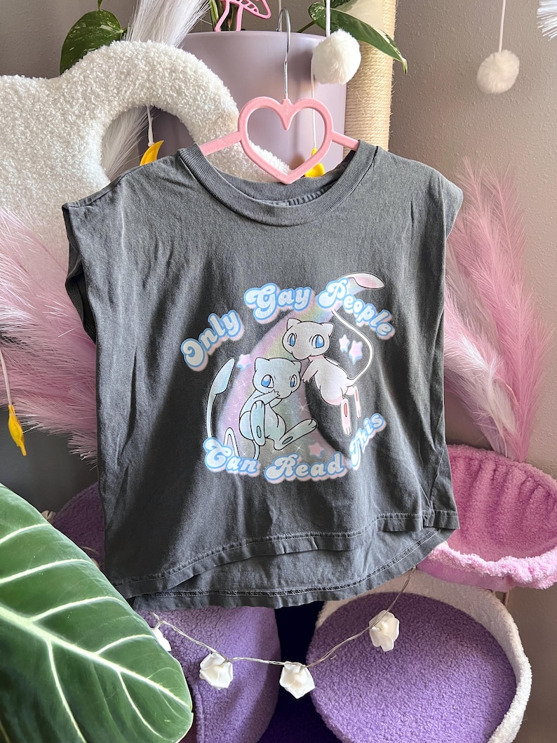Mew Only Gay People Can Read This Y2K Kawaii Masc Muscle Tank Cropped Unisex Funny Pokèmon Pride LGBTQ Fan Art image 3