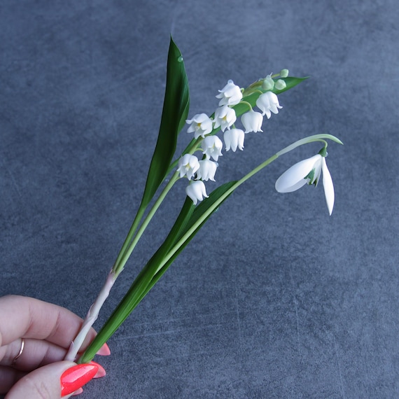 Snowdrop Lily of the Valley Handmade Porcelain Flowers, Real Touch