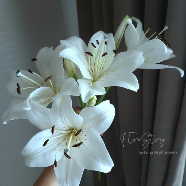 Clay Lilies for vase Cold Porcelain Flowers for the  interior Botanical sculpture Realistic flowers Artificial flower arrangement