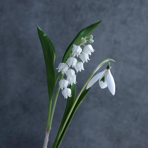 Snowdrop Lily of the Valley Handmade Porcelain Flowers, Real Touch