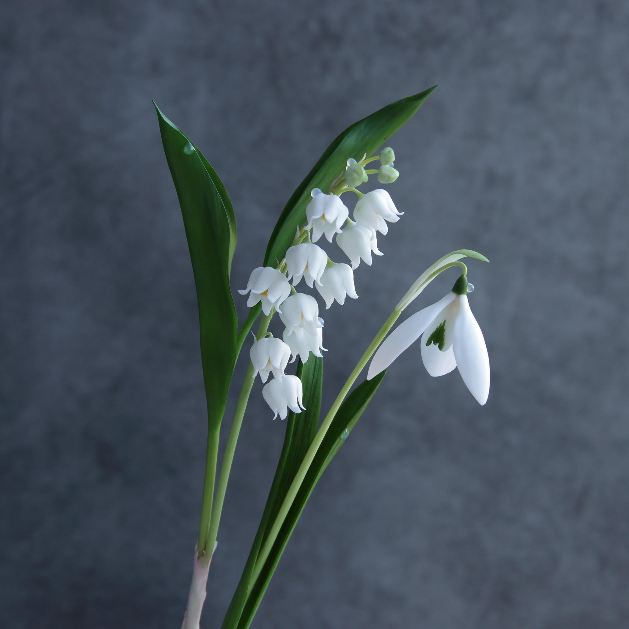 Snowdrop Lily of the Valley Handmade Porcelain Flowers, Real Touch