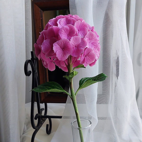 Hortensia rose, fleurs en porcelaine froide, fleurs au toucher réel, hortensia artificiel, hortensia pour cadeau ou décoration d'intérieur