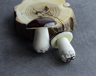Realistic Mushroom Ornament: Handmade Polymer Clay Christmas Decoration