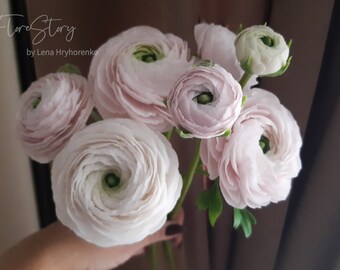 Featuman Fiori Artificiali Ranuncolo Verde - Mazzo Di 6 Fiori In Seta Con Steli Flessibili, 28 Cm, Realistici Per Vaso E Bouquet Da Sposa