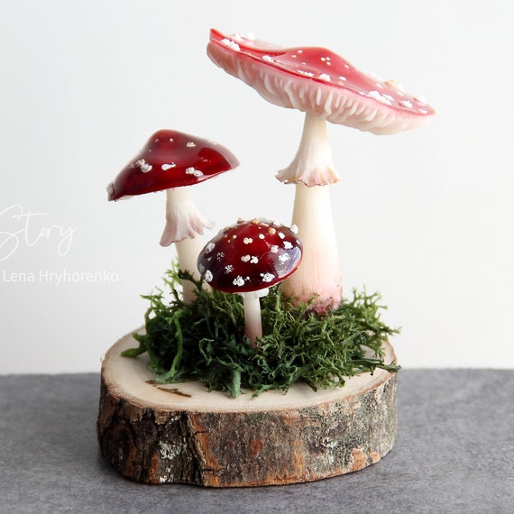 Set of 3 Artificial Fake Mushroom for Display Home Decor