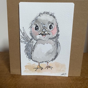 Carte de voeux peinte à la main et non imprimée - Oiseau fantaisiste aquarelle - Intérieur vierge - Carte d'anniversaire ou de remerciement - Peut être recadrée / recyclée