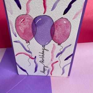 Carte d'anniversaire vierge aquarelle originale de ballons peints à la main (pas une impression) joyeux anniversaire,