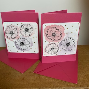 Handgeschilderde bloemenset van twee wenskaarten – aquarel bloemenkaart – blanco binnenkant – lente/zomer bloemenkaart