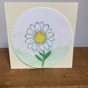Handgeschilderde madeliefje-wenskaart – aquarel bloemenkaart – blanco binnenkant – botanische verjaardags- of bedankkaart – lente/zomer