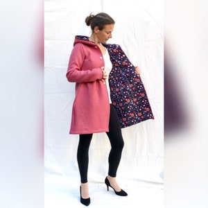 Lined wool coat made of 100% virgin wool/Feminine coat for women made of wool/Walked coat with hood/Gift for her