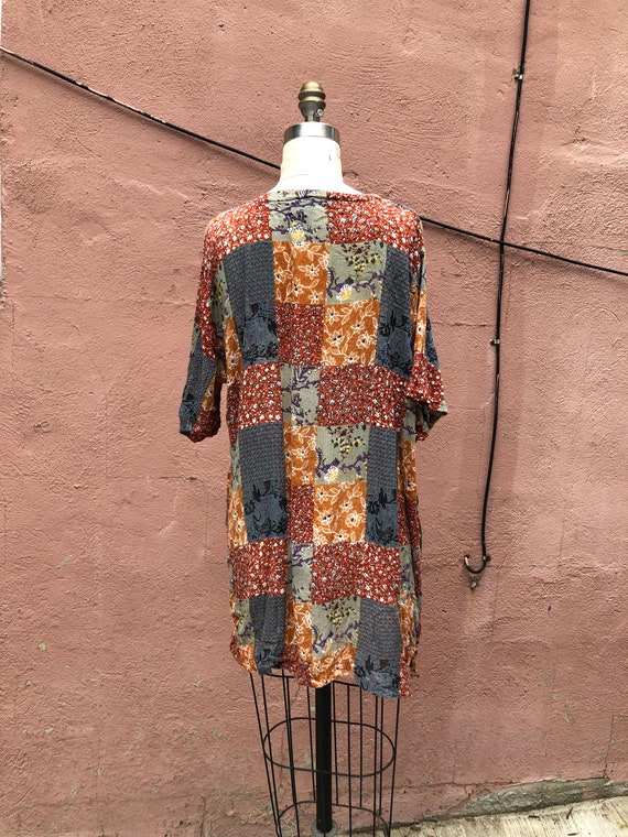 Fun "Patchwork" Mixed Print Button Up Tee Designs… - image 10