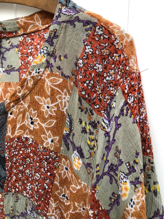 Fun "Patchwork" Mixed Print Button Up Tee Designs… - image 6