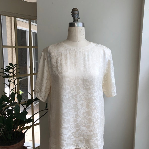 100% silk jacquard boxy tee vintage ivory blouse