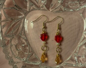 Pendientes de cuentas colgantes de corazón rojo