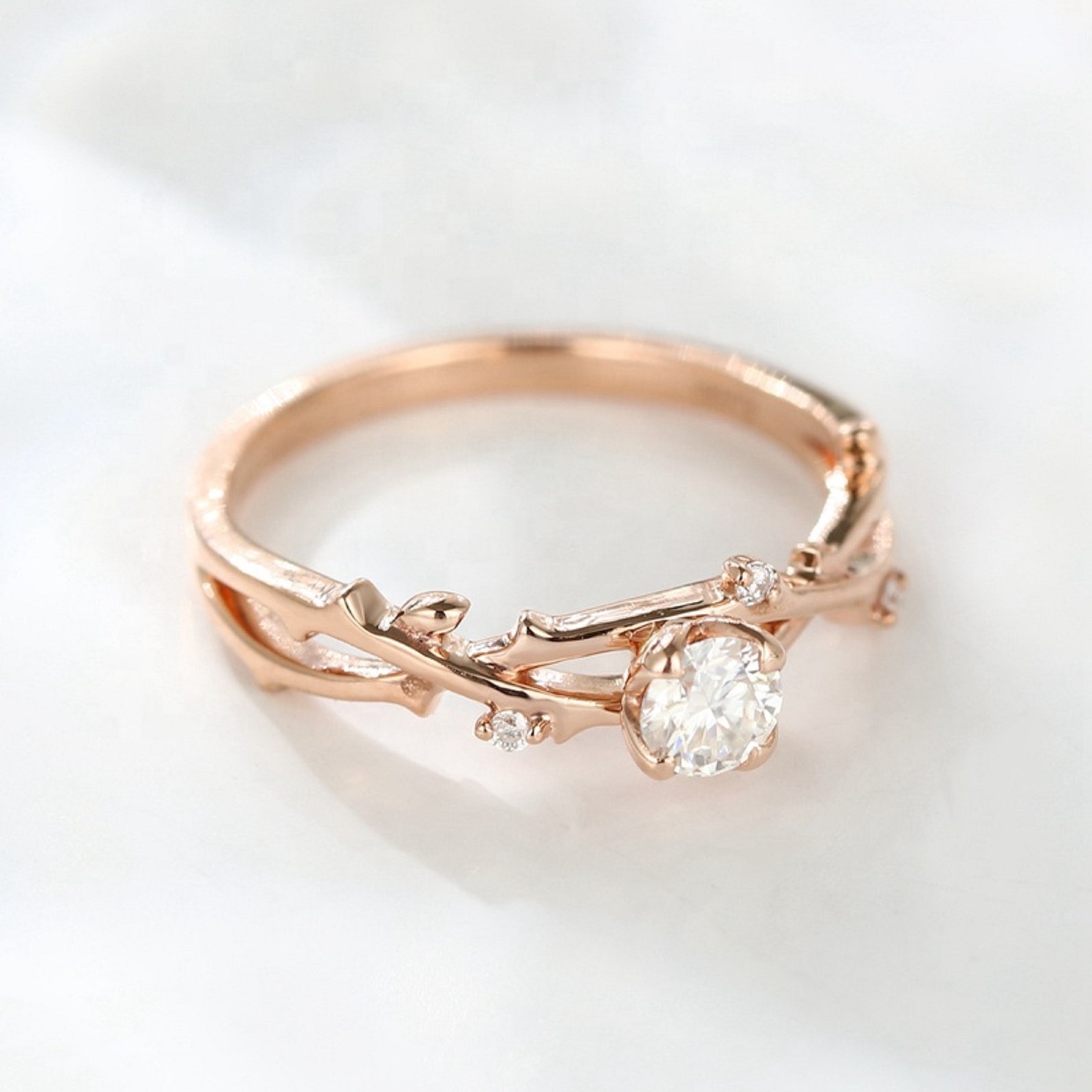 14K Round Cut Moissanite Rose Gold Twisted Wedding Band