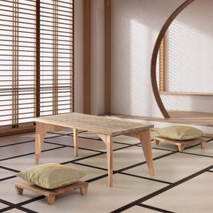 Engraved Wood Table , Wood Chabudai Table , Japanese Chabudai , Square Dining Table , Midcentury Furniture , Bohem Oak Low Table