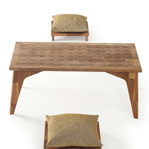 Engraved Wood Table , Wood Chabudai Table , Japanese Chabudai , Square Dining Table , Midcentury Furniture , Bohem Oak Low Table