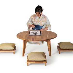 Japanese Chabudai , Tatami Furniture Set , Oak Low Table Chair , Wooden Japan Table, Round Low Tea Table, Rustik Oak Table, Low Wooden Table