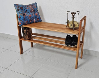 Mid-century entryway bench, Shoe storage, Teak entryway shoe bench, Narrow bench, Small bench, Scandinavian bench