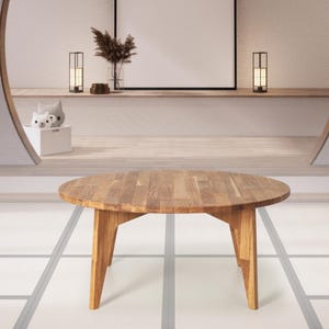 Chabudai giapponese, set di mobili tatami, sedia da tavolo bassa in rovere, tavolo giapponese in legno, tavolo da tè basso rotondo, tavolo in rovere rustico, tavolo basso in legno