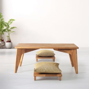 Tavolino da caffè piccolo, set da tavolo giapponese, tavolo basso rettangolare, tavolo inciso in legno, set da tavolo basso in legno, mobili Japandi
