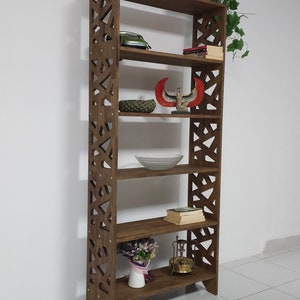 Natural Wood Bookcase , Geometric Shape Bookshelf , Shelving Unit , Mid Century Bookcase , Wooden Bookshelves