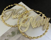 Personalized Name Bamboo Earring Bamboo Earring Name Personalized Jewelry For Gift Gold Hoop Earring Childrens Earrings