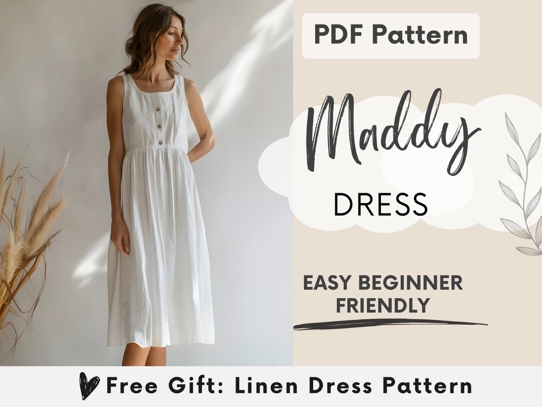 Women's Dress Sewing Pattern, Linen Dress PDF Pattern, Ruffle