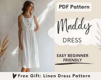 Women's Dress Sewing Pattern, Linen Dress PDF Pattern, Ruffle Babydoll Dress Style, Milkmaid Boho Dress with Pockets, Summer Dress Pattern