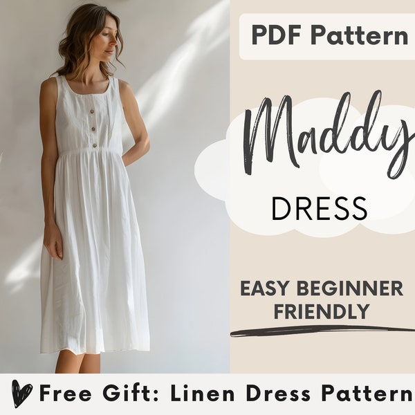 Women's Dress Sewing Pattern, Linen Dress PDF Pattern, Ruffle Babydoll Dress Style, Milkmaid Boho Dress with Pockets, Summer Dress Pattern