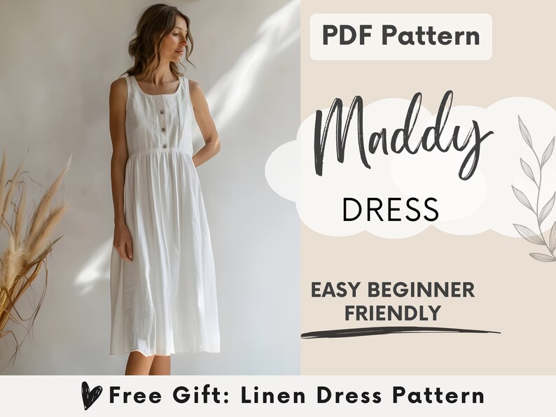 Women's Dress Sewing Pattern, Linen Dress PDF Pattern, Ruffle Babydoll Dress Style, Milkmaid Boho Dress with Pockets, Summer Dress Pattern image 1