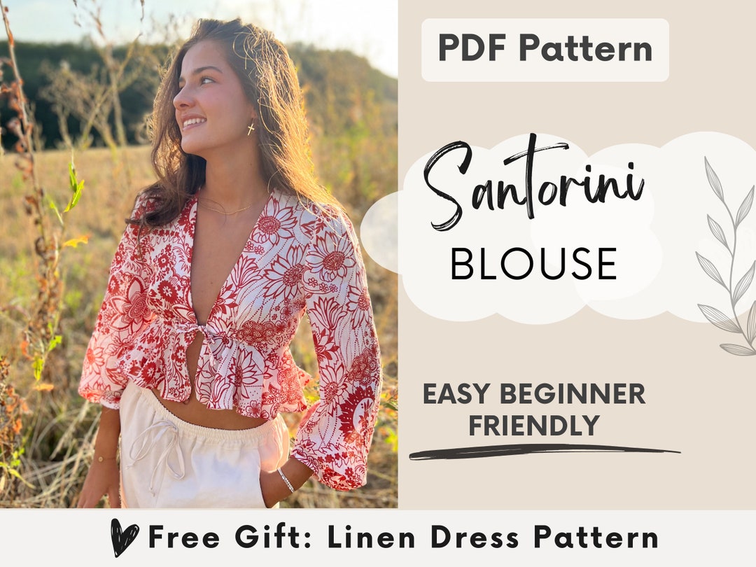 Blouse Sewing Pattern PDF / Womans Ruffle Tie Top / Digital Instant ...