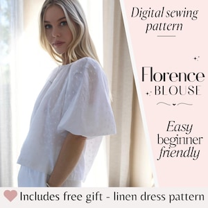 Damen Bluse Schnittmuster, Raglan Puffärmel Bluse, Einfacher Anfänger Schnittmuster PDF, Boho Sommer Bluse Leinen Tunika Top