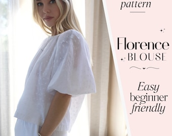 Women's blouse sewing pattern, Raglan puff sleeve blouse, Easy beginner sewing pattern PDF, Boho summer blouse linen tunic top