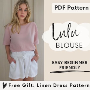 Women's linen blouse sewing pattern | Linen tunic top | Easy beginner sewing pattern PDF | Boho top | Summer blouse tunic