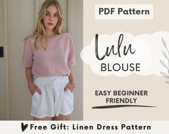 Women's linen blouse sewing pattern | Linen tunic top | Easy beginner sewing pattern PDF | Boho top | Summer blouse tunic