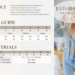 Blouse PDF Digital Sewing Pattern, Front Tie Top With Puff Sleeves ...