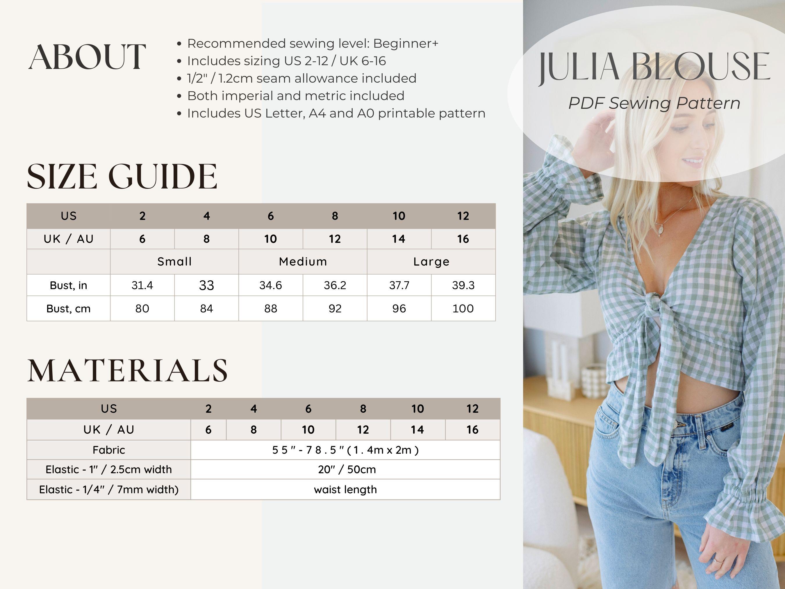 Blouse PDF Digital Sewing Pattern, Front Tie Top With Puff Sleeves ...