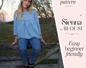 Women's linen blouse sewing pattern | Linen tunic top | Easy beginner sewing pattern PDF | Boho cottagecore top |  Sienna frill blouse tunic