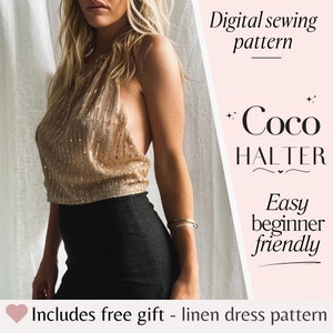 Halter Top Women&#39;s PDF Sewing Pattern, Easy Beginner Sewing Pattern, Women&#39;s summer top, womans summer top pattern, Halterneck pattern